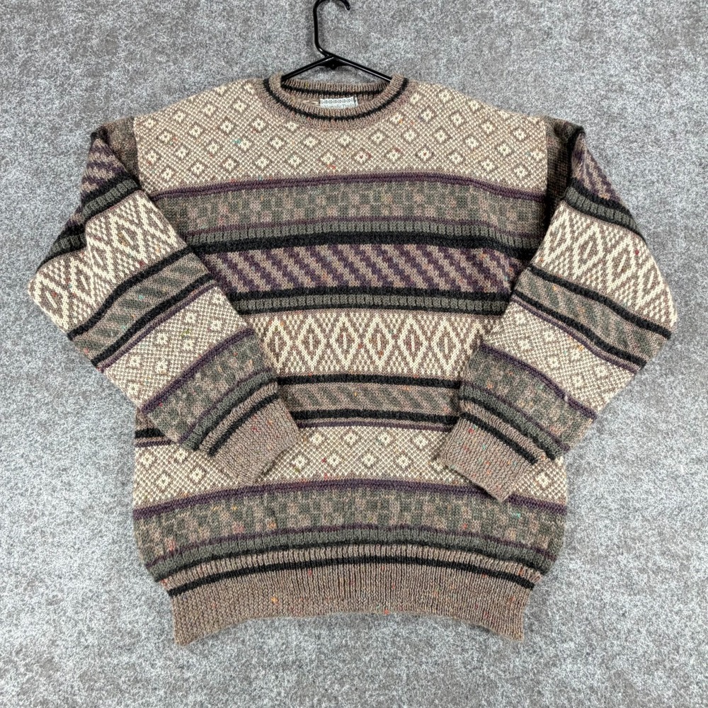 VTG Nomadic Traders Sweater Womens L Beige Geometric Grandpacore Cozy Wool Knit